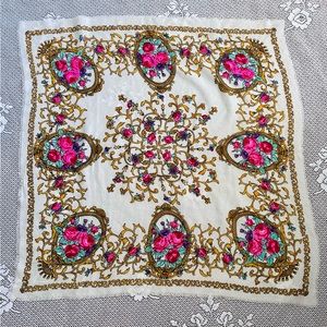 Vintage Pink & Gold Baroque Floral Scarf 30x30